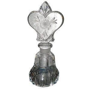 West German Irice Clear Crystal Perfume Bottle Etched Floral w/ Stopper